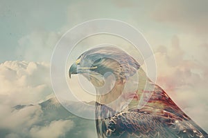 A bird of prey superimposed with the texture of a dramatic cloudy sky in a double exposure