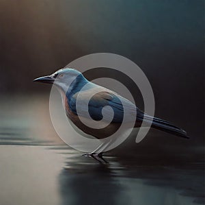 Bird in a puddle in a forest.