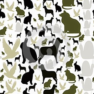 Bird rabbit dog and meow cate animals seamless pattern