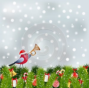Bird with red hat and christmas elements