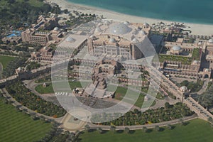 Bird`s eye and aerial view of Abu Dhabi city from observation deck
