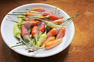 Bird`s eye chili served on a plate in Rarotonga Cook Islands