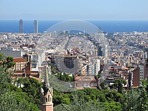 Bird`s eye view of the Agbar Tower in Barcelona Spain