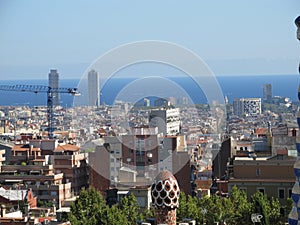 Bird`s eye view of the Agbar Tower in Barcelona Spain