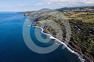 Bird`s eye view of the Atlantic coast of San Miguel island, Azores photo