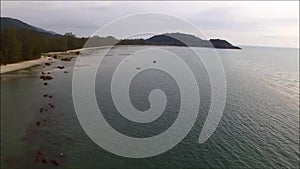 Bird`s eye view of the beautiful coastline and placid sea in Trat Province, Thailand