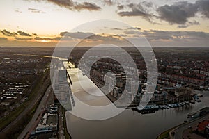 Bird`s eye view of the buildings and the river in Middelburg, the Netherlands