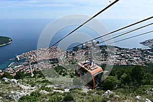 Bird\'s Eye View of Cable Car and Old Town Dubrovnik From the Top of Srd Hill