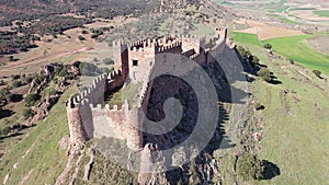 Bird's eye view of Castle of Riba de Santiuste located in Siguenza, Spain.