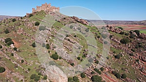 Bird's eye view of Castle of Riba de Santiuste located in Siguenza, Spain.