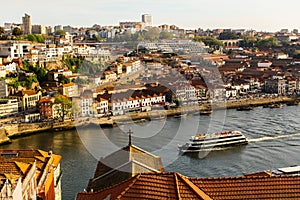 Bird`s-eye view of the Douro river, historical centre Porto