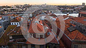 Bird`s-eye view of Douro river at old Porto downtown