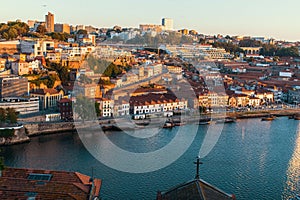 Bird`s-eye view of the Douro river and waterfront Vila Nova de Gaia, Porto