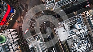 Bird`s Eye View Flying Over Piccadilly Circus Streets London England, UK photo