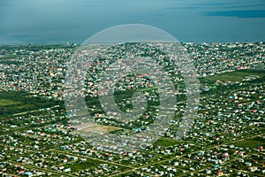 Bird`s-eye view of Georgetown city, taken from an airplane, Guyana.