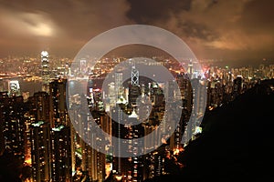 A bird's eye view of Hongkong at night