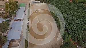 Bird`s-eye view on the manege for horses