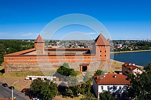 Bird`s-eye view of the medieval Lida castle in Lida. Belarus. Castles of Europe
