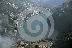 Bird`s Eye view of Nainital lake from China peak photo