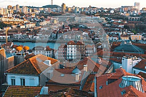 Bird`s-eye view old downtown of Porto