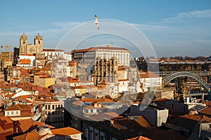 Bird`s-eye view old downtown of Porto, Portugal. Travel.