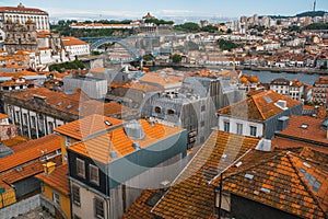 Bird& x27;s-eye view old downtown of Porto, Portugal. Travel.