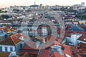 Bird`s-eye view of old Porto downtown, Portugal. Travel.