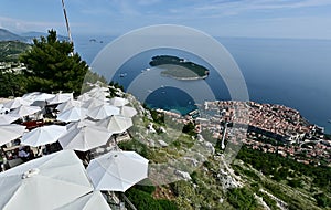 Bird\'s Eye View of Old Town Dubrovnik and Lokrum Island From the Top of Srd Hill