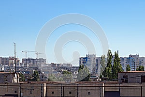 Bird`s Eye View of One of the Residential Areas of Odessa. The Photo Shows the Roofs of Multi-Storey Buildings, A New Building an