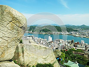 The bird's-eye view of the Onomichi city and the Onomichi-Suido Strait, JAPAN