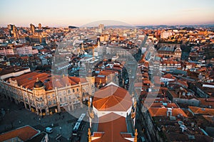 Bird`s-eye view Porto at dusk, Portugal. Travel.