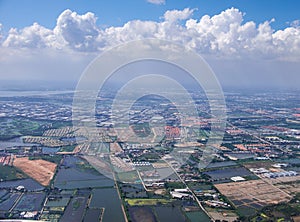 Bird`s-eye view on rice fields Bangkok vicinity