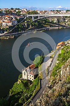 Bird`s-eye view of riverside Douro river in Porto