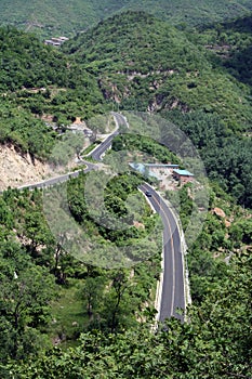 Bird's eye view of a road through the valley