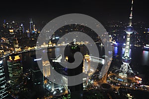 Bird's eye view of Shanghai city at night