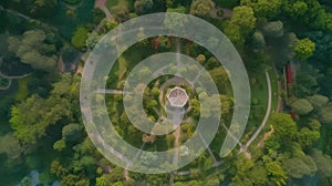 A bird\'s-eye view of a sprawling botanical garden