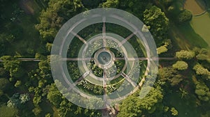 A bird\'s-eye view of a sprawling botanical garden