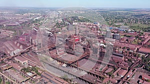 A bird's eye view of a steel mill. Air pollution.