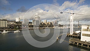 Bird`s Eye View of the Thea Foss Waterway in Tacoma Washington