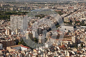 Bird`s eye view to crowded city center and houses of Alicante, Spain