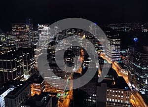 Bird`s Eye View To Downtown Vancouver At Night