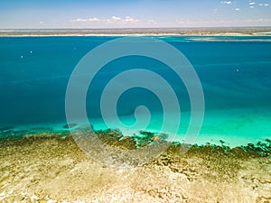 Bird\'s eye view of the turquoise waters surrounding the island of Nosy Ve in Madagascar