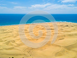 Bird's eyeshot of the scenic desert by the Atlantic ocean coast