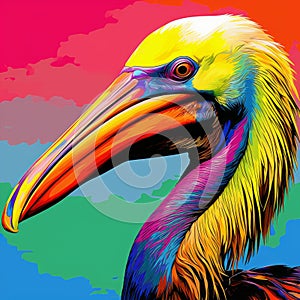 Vibrant Pop-art Pelican Painting With Colorful Moebius Style photo