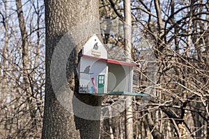 Bird shelter house on tree