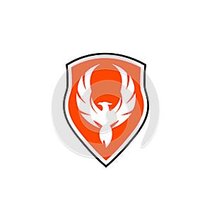 Bird and shield icon design isolated on white background. Phoenix logo design illustration. Falcon logo