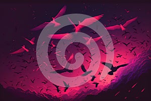 Bird Silhouette on the Colorful Viva Magenta Background. AI Generative illustration