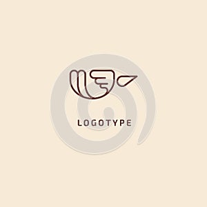 Bird silhouette logo. Vector abstract minimalistic illustration flying fowl. Pigeon icon. Zoo, pet shop, farm, bird feather, wild photo