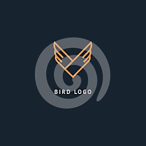 Bird silhouette logo. Vector abstract minimalistic illustration flying fowl. Pigeon icon. Zoo, pet shop, farm, bird feather, wild photo