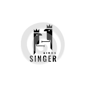 Bird singer with crown logo design vector